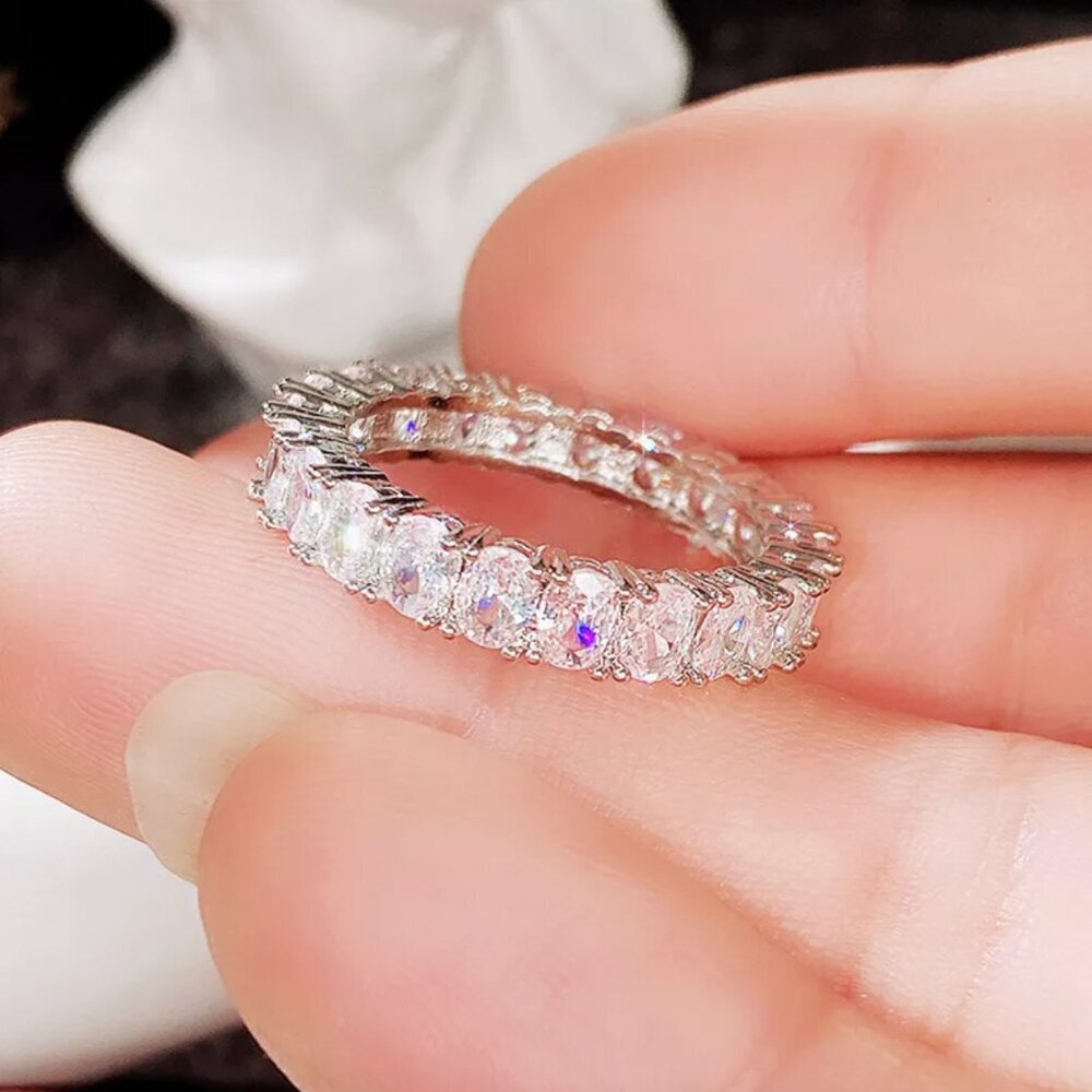 NEW 925 Sterling Silver Diamond Ring Band Oval Cut Ring